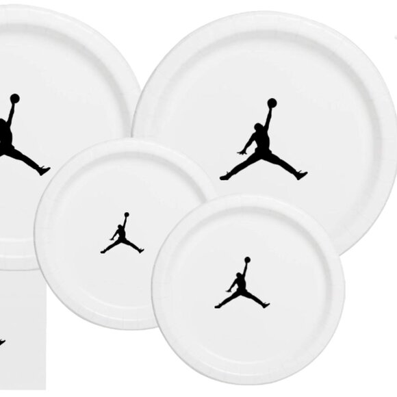 White | Jumpman Plates | Basketball Birthday Paper Plates | Disposable| 60 Piece - Picture 3 of 6